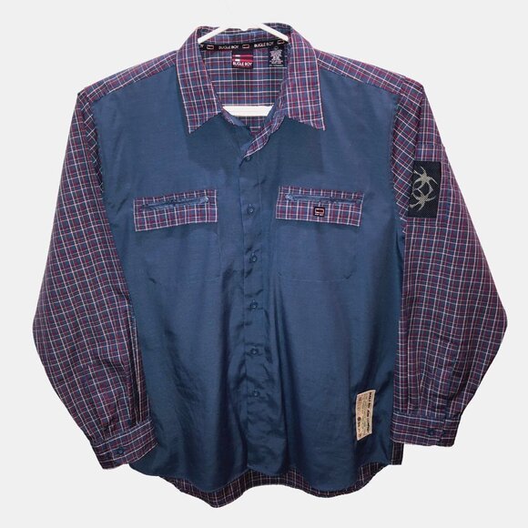 VTG Bugle Boy Large Blue Mixed Plaid Long Sleeve Button Up Collar Shirt Size L - Picture 1 of 10